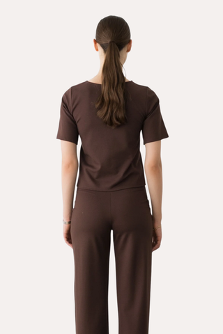 Chocolate Ponte Knit Short Sleeve Top