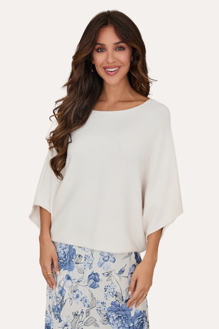 Crew Neck Batwing Sleeve Knit Top - Ivory
