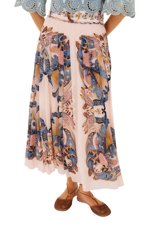 Sea Garden Scarf Pleated Maxi Skirt